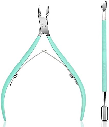 Ejiubas Cuticle Trimmer with Cuticle Pusher Cuticle Nipper Professional Grade Stainless Steel Cuticle Remover Cutter Clipper Durable Pedicure Manicure Tools (Green)