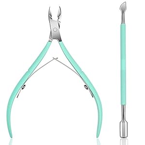 Ejiubas Cuticle Trimmer with Cuticle Pusher Cuticle Nipper Professional Grade Stainless Steel Cuticle Remover Cutter Clipper Durable Pedicure Manicure Tools (Green)