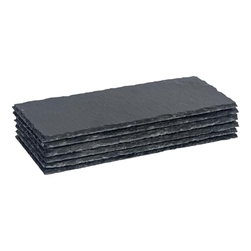Argon Tableware Rectangle Slate Dinner Plate - 29 x 12cm - Pack of 6 - Natural Slate Rustic Raw Cut Serving Dish Cheese Board Savoury Mat with Soft Padded Feet