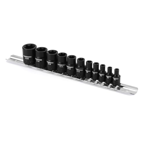 CASOMAN 11PCS Female Torx Socket Set, E Torx & Star Socket Set with Rail, E4 - E20 Torque Sockets
