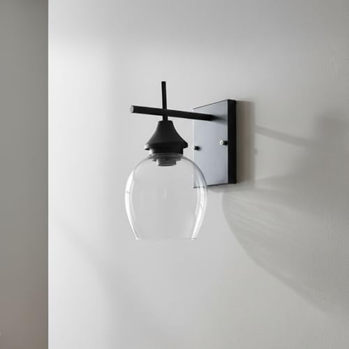 Image of SINOMAN Black Metal Wall Lamp with Oval Clear Glass Shade Modern Home Lighting Decorative Indoor Wall Light Fixture for Living Room, Bedroom, Hallway, Shops, Malls (with Bulb)