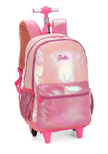 Mochila com Rodinhas Bar Bie Pink Holográfica - Luxcel