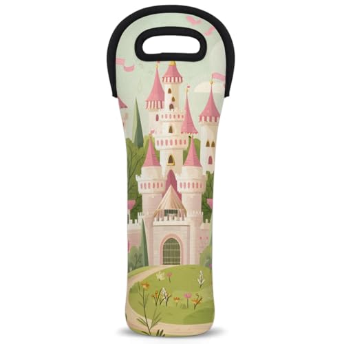 Neoprene Wine Tote Carrier Bag for Wine,Water, Champagne, Beer, Baby Bottles 15.6 x 5.1 Inches, Protective Wine Bag,Castle Pink