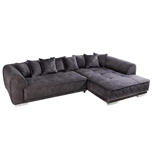 Riess Ambiente Modernes XXL Ecksofa DECADENCIA - 320cm - dunkelgrau Samt - Bigsofa inkl. Kissen