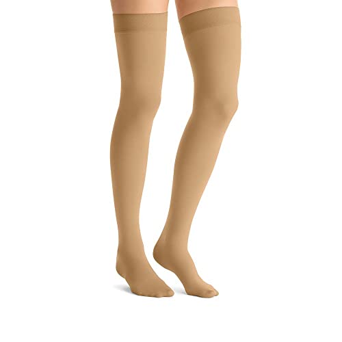 Image of JOBST Opaque Compression Stockings, 15-20 mmHg, Thigh High, Silicone Dot Band, Closed Toe
