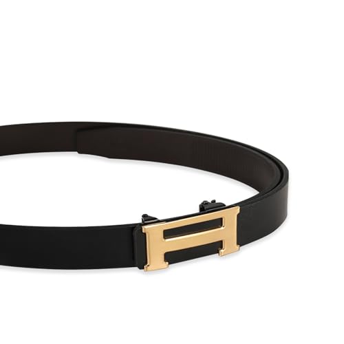 Image of Aurolran Men&Womens Leather Dress Belt Business Automatic Buckle Belt Color-Black Silver Gold