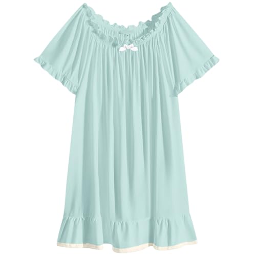 Generisch Camisón de manga corta para mujer, vestido de noche, sexy, camisón de noche para mujer, camisón largo para dormir, camisón de dormir de talla grande, 011 Sky Blue, M