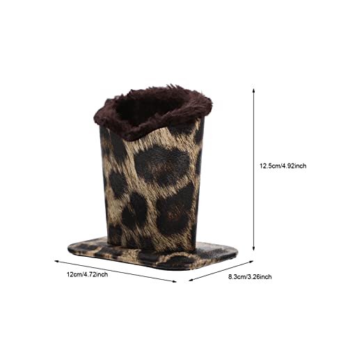 Image of COHEALI Leopard Print Plush-Lined Eyeglasses Holder Stand - Soft Leather Protective Glasses Case & Display Stand for Desk, Nightstand, or Travel