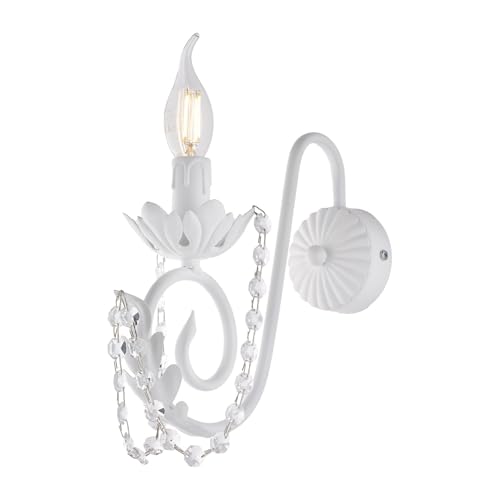 Applique Shabby 1 Luce Ferro Battuto Bianco e Cristalli Serie Damasco