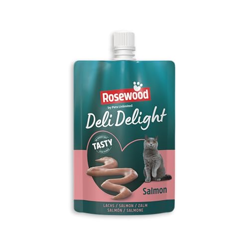 Rosewood Deli Delight Lachspüree für Katzen, 80g – Feines Topping oder Snack – Hoher Feuchtigkeitsgehalt – Ohne Zusatzstoffe – Für wählerische Stubentiger