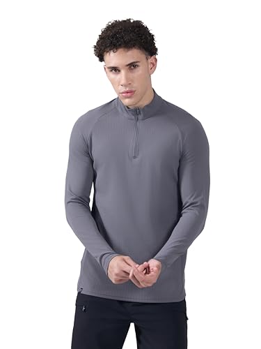 Image of TECHNOSPORT Men's Solid Full Sleeve T-Shirt ELASTOPLUS Quick Dry Slim Fit Mock Neck Sports Tee for Training Layering Casual Wear UPF50+ Anti Odour