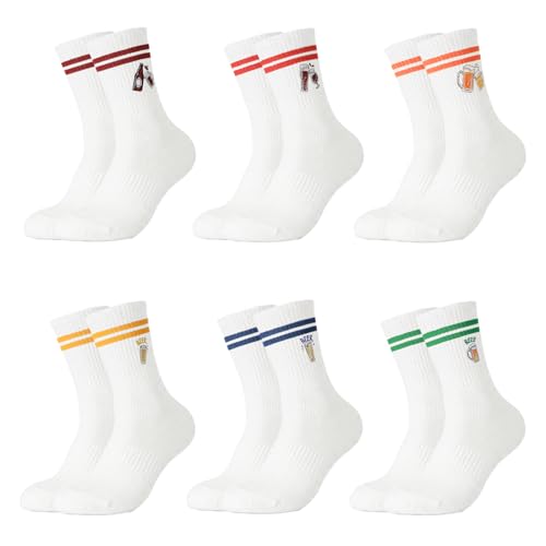 Utensilsto 6 Paar Tennissocken Herren 38-42 Sportsocken Baumwollsocken Bier Socken Crew Socks für Tennis Leichten Sport Freizeit Bier Geschenke für Männer Bierliebhaber