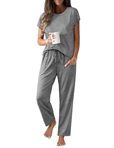 Image of Ekouaer Womens Pajama Sets Cap Sleeve Sleepwear Tops and Long Pants Comfy Pjs 2 Piece Lounge Set with Pockets S-XXL