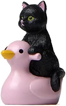 Cat Ornaments, Kawaii Figure Toys, DIY Cat Miniature, Sitting Pink Duck Cat Figurine, Small Statue Animal Model Garden Cake Plant Decor(Black)