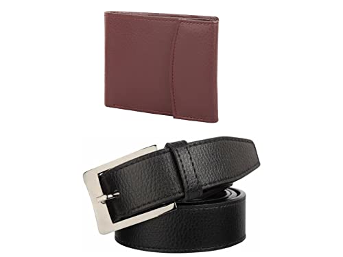Image of Amicraft PU Leather Gift Combo Set|Gift Set For Mens & Boys Brown Wallet for Men 6 Card Slots PU Leather Formal & Casual Belt Free Size Upto 42 Inches|(Black)