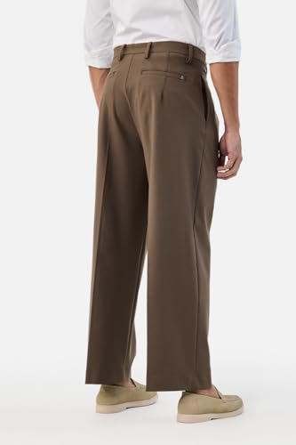 Image of SNITCH Men Casual Trousers | Baggy Fit Wide-Leg Design with Pleated Front & Button Closure | Durable Polyester Blend & Medium-Stretch Fabric for Summer Wear