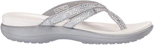Crocs Women's Capri Strappy Flip Flop, silver/silver, 8 M US