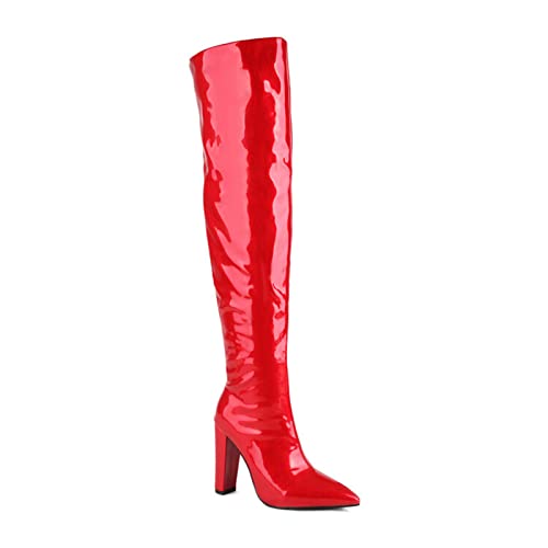 Bottes de mode pour femmes en design haut genou élégant et talon épais de 11cm fini soigné