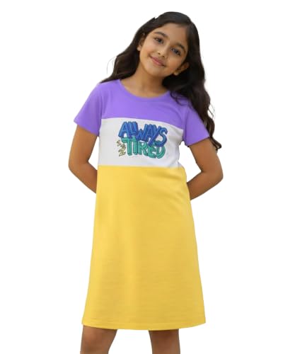 Image of KYDA KIDS 100% Pure Cotton Printed Round Neck Regular fit Half Sleeve Multicolor Long Top for Girls - (Pack of 1)