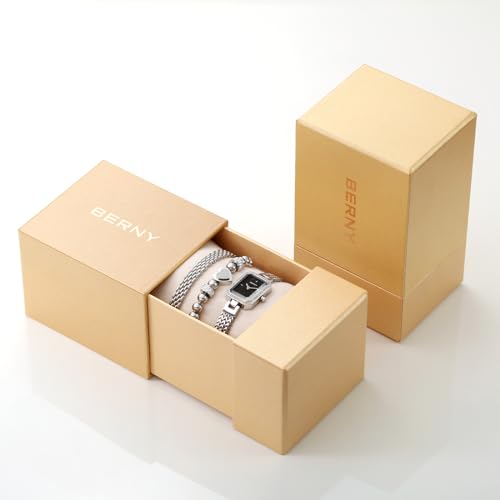 Premium BERNY Women's Silver Watch and Bracelet Set - Dainty Quartz Timepiece with Crystal Accents - Elegant Fashion Gift for Her - Image 6