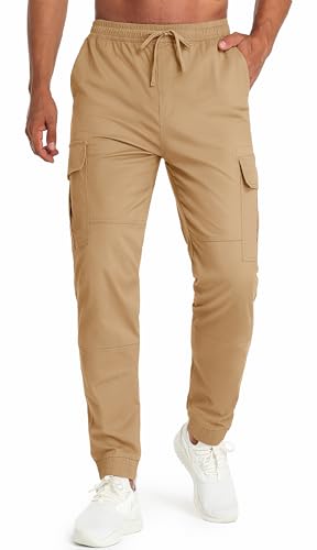 TACVASEN Men's Cotton Casual Cargo Pants Lightweight Stretch Work Hiking Outdoor Elastic Waist Pants with 5 Pockets