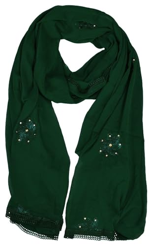 Image of YOUTHQUAKE Flower Embroidered Diamond Work Chiffon Dupatta for Womens & Girls With 4 Side Lace