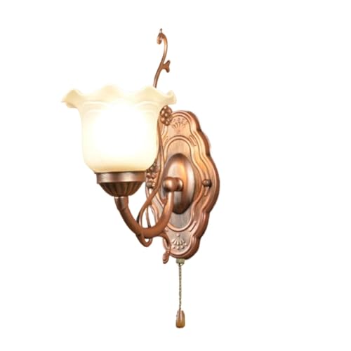 Lampe de chevet en métal patiné et verre floral de prestige pour applique murale