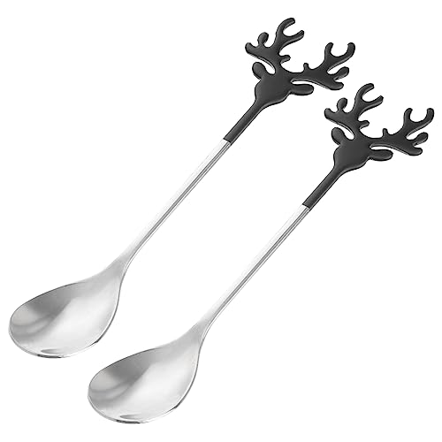 ANDRESLAD 2 Pz Cucchiaio Palette Di Agitazione Cucchiai a Forma Di Cucchiaini Da Espresso Cucchiai Da Dessert Misurino Cucchiai Posate Cucchiaini Da Caffè Black Acciaio Inossidabile