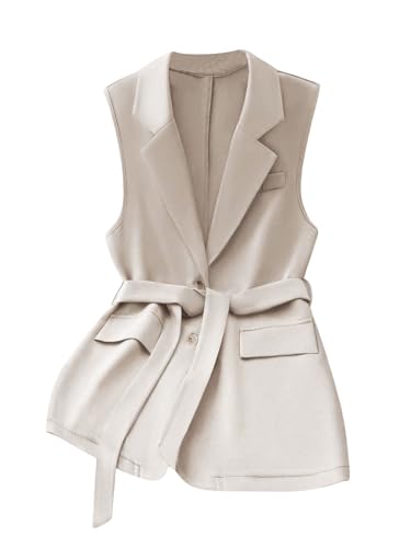 GORGLITTER Women's Sleeveless Long Sweater Vest Casual Fall Fitted Collared Belt Knit Blazer Vests Jacket Dressy Trendy