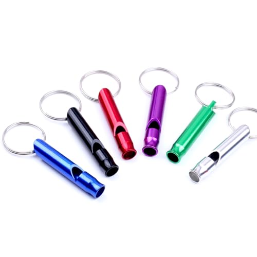 FOYTOKI 6Pcs Durable Aluminum Survival Whistles with Key Ring for Emergency Signaling for Outdoor Activities Like Hiking Camping Climbing and Sports Training Random Color