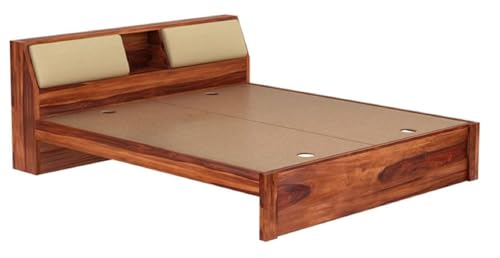 Image of STRATA FURNITURE Sheesham Wood Queen Size Double Bed Without Storage | Wooden Palang Cot for Bedroom Living Room Furniture (Honey Finish)