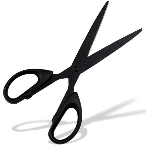 Black All-Purpose Office Scissors – Sharp Stainless Steel Blade Shears with Straight ABS Handle for Home, School & Craft Use