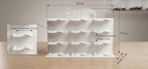 Image of Premium 12-Car Display Rack in Pure White for Hot Wheels & 1:64 Scale Cars, Eco-Friendly Biodegradable Plastic, 24 cm H x 18 cm B x 5 cm W (White)