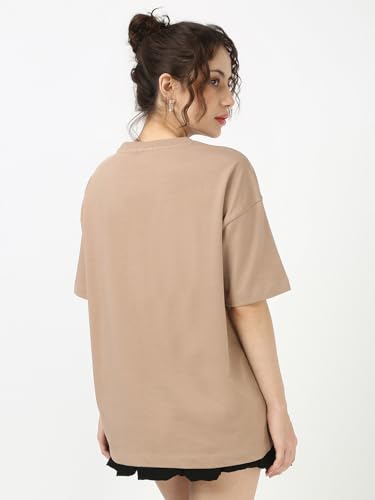 Image of Bewakoof Women's Solid Oversized Fit Half Sleeve Round Neck Cotton Jersey T-Shirt