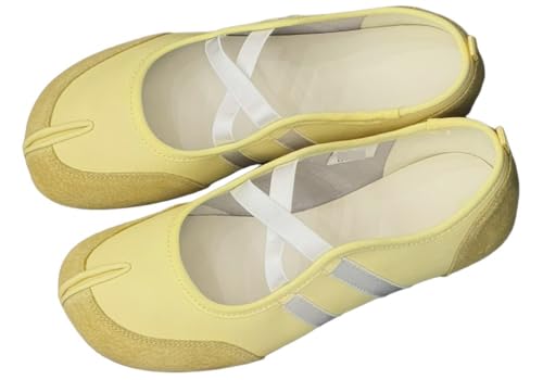 Chunky Sole Casual Women Split Toe Wide Width Ballet Flats Comfort Work Tabi Shoes for Women with Cross Straps