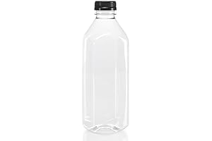 32 oz Plastic Bottles with Caps - 6 Pack Clear Food Grade...