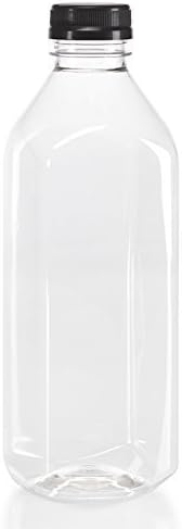 FortVtM 32 oz. Clear Food Grade Plastic Juice Bottles with Black Tamper Evident Caps (6/pack)