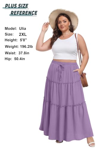 Image of Lepunuo Womens Casual Boho High Waisted Flowy Maxi Skirts Tiered Floral Long Skirts with Pockets for Summer Beach Vacation