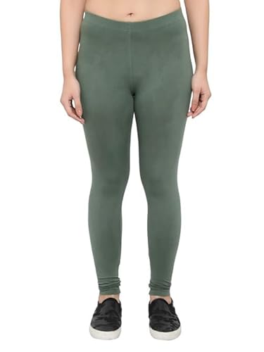 Image of Women's Cotton Skinny Leggings with Ankle Length Solid Pattern Mid Rise and Elastic Closure | Cotton Skinny Leggings for Womens