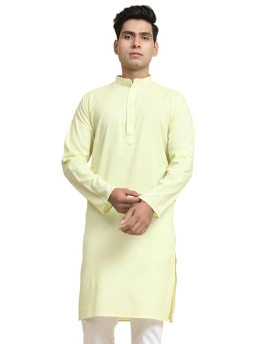 Image of Amazon Brand - Anarva Men's Cotton Solid Dress Long Kurta Regular Fit Casual