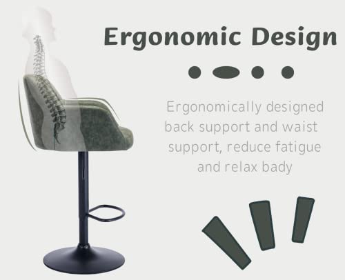 Cimota Swivel Adjustable Bar Stools Set Of 2 Upholstered Leather Counter Height Barstools With Back For Kitchen, Modern Island Chairs Bar Chairs With Footrest For Home Bar/Pub/Dining Room, Green #TOP3