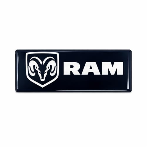 Image of SR1 USA RAM Truck Sun Visor Label Cover Decals - Gloss Black Domed Emblem Interior Stickers - Set of 2 for Dodge Ram 1500, 2500 & 3500 Trucks