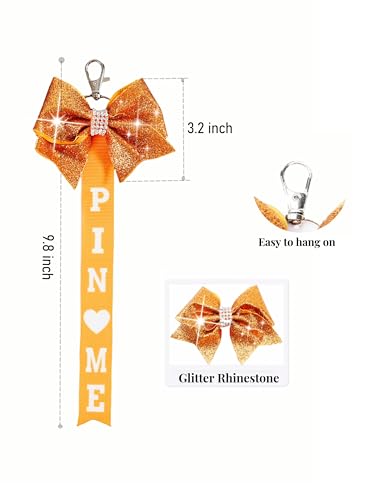 Image of Cheer Pin Me Ribbon Cheerleader Pin Me Bow Cheer Bow Keychain with Rhinestones Cheerleading Sports Accessory Gift