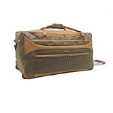 Urban London 20" Faux Suede Wheeled Duffle Bag – Lightweight Travel Holdall Luggage with Trolley Wheels, Classic Brown & Green, Multi-Compartment