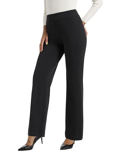 Foucome Womens Dress Pants Wide Leg Stretchy Pull On Work Pants Business Office Casual Ladies Slacks with Pockets2