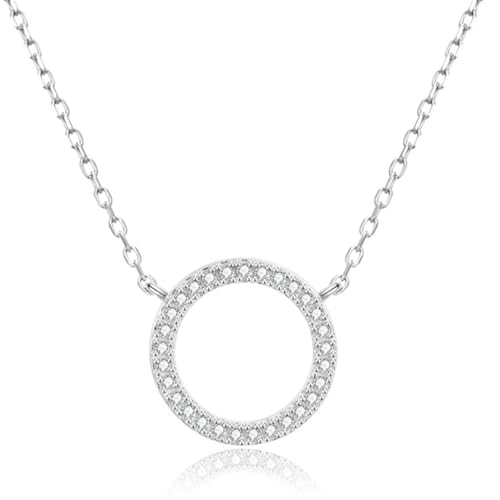 Open Circle Cubic Zirconia Pendant Necklace for Women Sterling Silver 925 Rhodium Plated Round Pendant CZ Halo Elegant Jewelry for Her