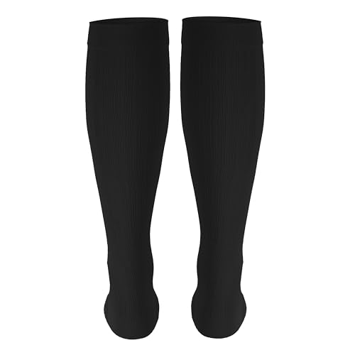 Image of NuVein Men's Compression Socks, 20-30 mmHg Support, Dress Trouser Style, Over Calf Knee High, Black, X-Large