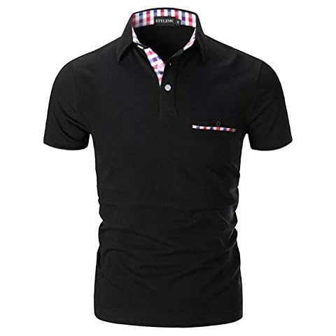 STTLZMC Polo Shirts for Men Short Sleeve Casual Fit Plaid Collar T-Shirts,Black,X-Large Cover