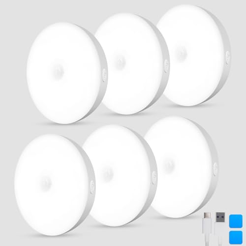 Jsdoin - Luces con sensor de movimiento para interiores, paquete de 6 luces LED inalámbricas recargables magnéticas, recargables por USB, escaleras, pasillo, cocina, luces para debajo del armario,
