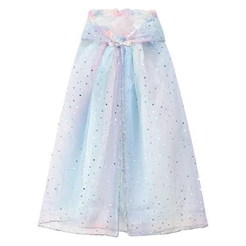 Princess Hooded Cape Colorful Princess Cloak, Princess Fancy Dress Accessories Princess Dress Up Sparkling Sequins Cape for Halloween Christmas Costume Carnival Birthday Party Cosplay Girl’s Gift Cover